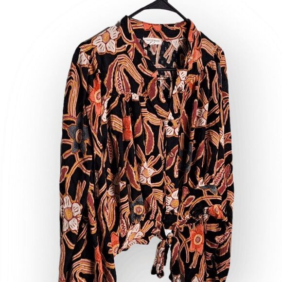 Christian Siriano Floral Button Down Cropped Top size L - Picture 2 of 7